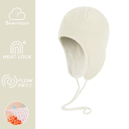 Mens Womens Warm Fleece Beanie Soft Winter Hat with Ear Flaps Windproof Ski Snow Cycling Skull Cap Helmet Liner - color: Beige