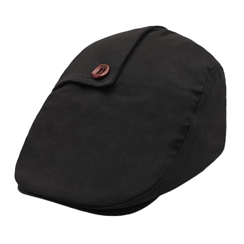 ZLYC Men Cotton Flat Cap Summer Scally Newsboy Beret Driver Hat - color: Button Decor Black