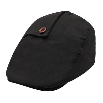 ZLYC Men Cotton Flat Cap Summer Scally Newsboy Beret Driver Hat - color: Button Decor Black