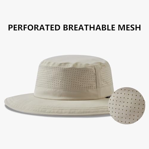 UPF 50+ Bucket Sun Hat with Laser Perforated Mesh Cooling Adjustable Breathable Lightweight for Outdoor Men Women - color: Beige & Fluorescent Yellow