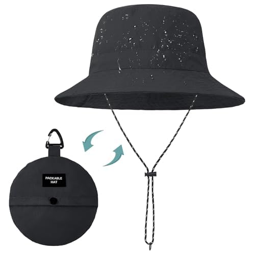 Kids UPF 50+ Waterproof Sun Hat, Packable Wide Brim Bucket Hat - color: Army Green
