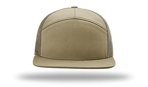 Richardson 168 168P Hat 7-Panel Trucker Cap Hi-Pro Snapback Cap Camo Hat Adjustable Baseball Hat Blank Hat Bulk Hats - color: Pale Khaki/Loden