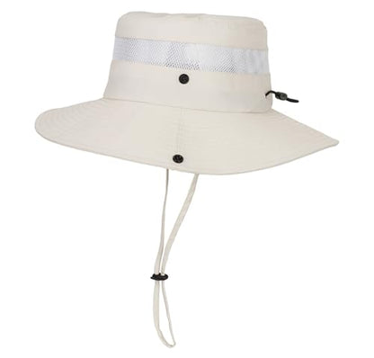 Kids Sun Hat with UV Protection Beach Bucket hat Safari Boonie Cap - color: Beige # Ab