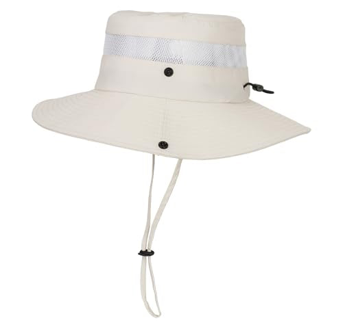 Kids Sun Hat with UV Protection Beach Bucket hat Safari Boonie Cap - color: Beige # Ab