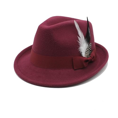 LIDHAY Classic Fedora Hats for Men & Women Vintage Style Short Brim Felt Hat Panama Fedora Hats with Bands - color: Wine Red