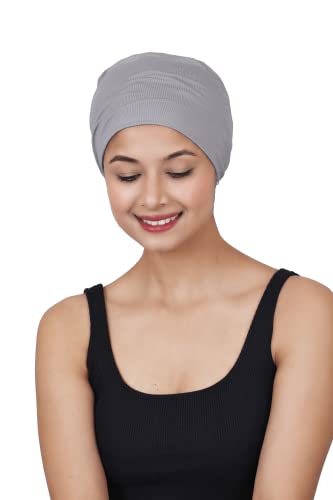 Chemo Hats Solid Sleep Cap Women's Bamboo Soft Headwear Cancer Cap Chemo Headwear Women - color: Ash