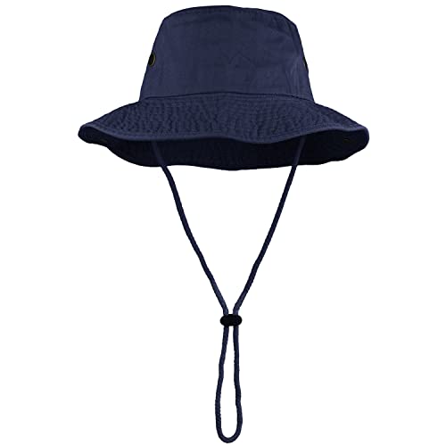 Wide Brim Hiking Fishing Safari Boonie Bucket Hats 100% Cotton UV Sun Protection for Men Women Outdoor Activities - color: Navy, size: Large-X-Large