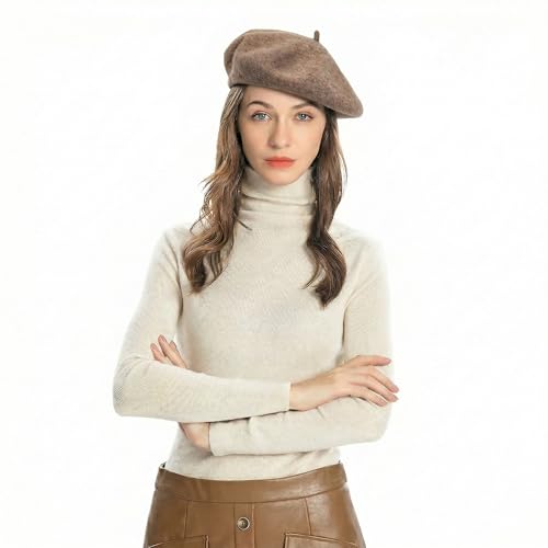 ZLYC Wool French Beret Hat Solid Color Classic Artist Cap for Women - color: Coffee