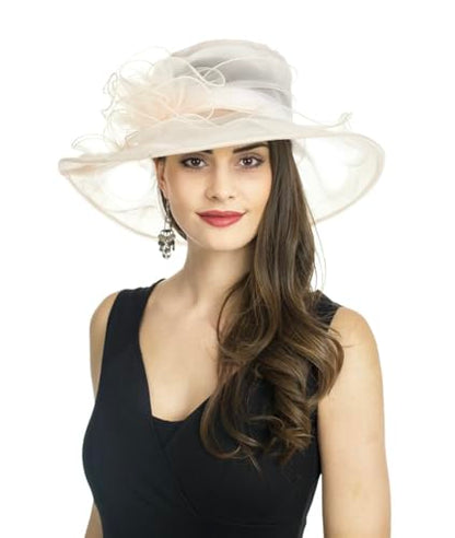 SAFERIN Women's Organza Church Fascinator Bridal Tea Party Wedding Hat - color: Sz-beige