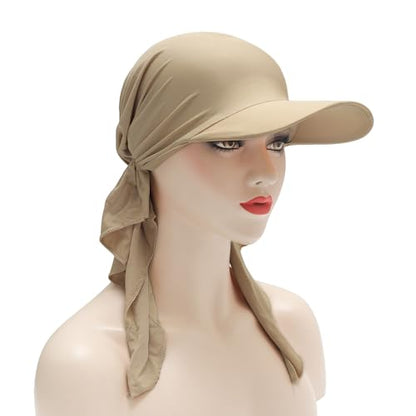 ZLYC Chemo Headwear for Women Brim Visor Head Scarf Pre Tied Headwraps Lightweight Skull Cap - color: Solid Khaki