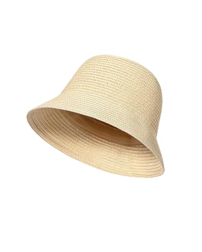 Sun Hats for Women Summer Beach Hat for Women with UV Sun Protection Large Straw Hats for Women with Strap - color: Beige+fishermanhat