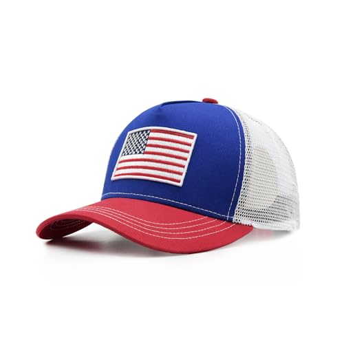 American Flag Trucker Hat, Adjustable USA Baseball Cap for Men Women - color: Red