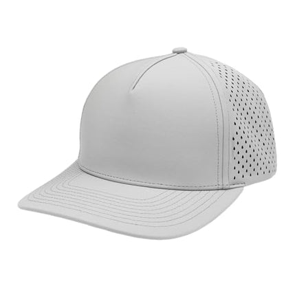 Gilbert Performance 5‑Panel Snapback Hat – Adjustable Flat Bill Cap, Breathable Mesh, Water‑Repellent Fabric, Unisex - color: Light Grey