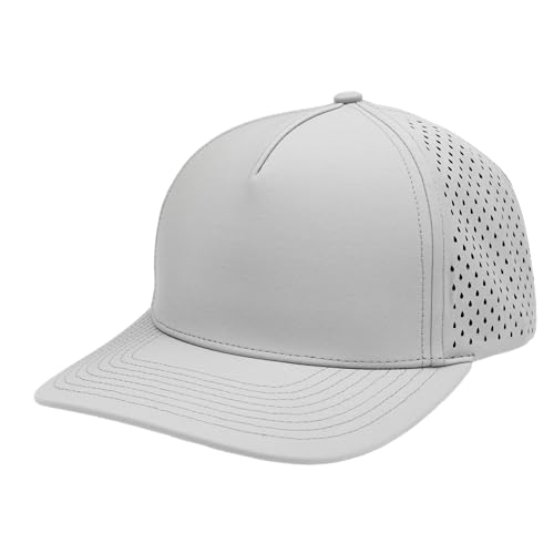 Gilbert Performance 5‑Panel Snapback Hat – Adjustable Flat Bill Cap, Breathable Mesh, Water‑Repellent Fabric, Unisex - color: Light Grey