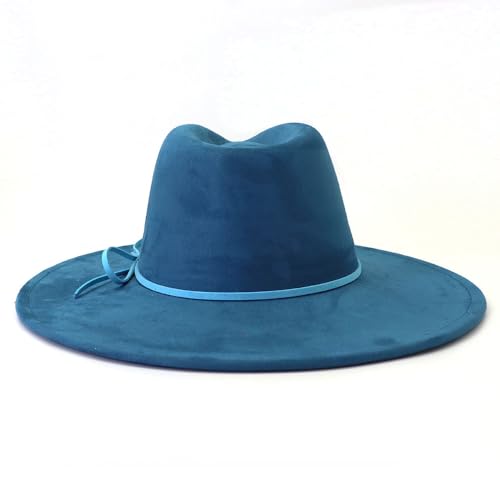 Fedora Hats for Women Man with Big Wide Brim Classic Suede Panama Hat Western Outdoor hat - color: Blue