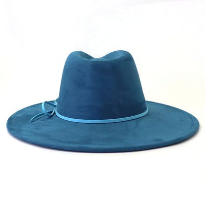 Fedora Hats for Women Man with Big Wide Brim Classic Suede Panama Hat Western Outdoor hat - color: Blue