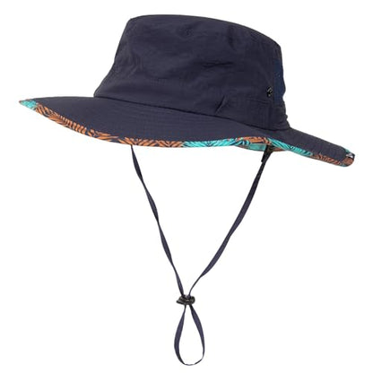 TOP-EX Wide Brim Bucket Sun Hat for Men & Women, Quick-Dry Boonie Hat, Mesh - color: Navy - Tropical Palm, size: Large-X-Large