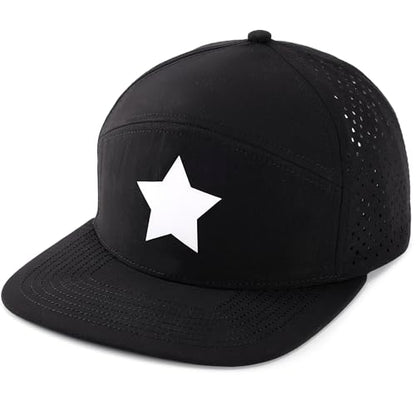 American Flag Baseball Cap, Flat Bill Brim Hat for Men Women, Patriotic Mesh Snapback Hats - color: Black & White Star