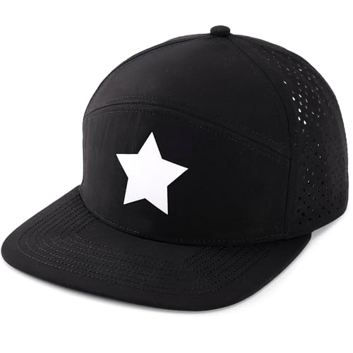 American Flag Baseball Cap, Flat Bill Brim Hat for Men Women, Patriotic Mesh Snapback Hats - color: Black & White Star