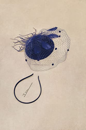BABEYOND Fascinators Hats for Women Tea Party Pillbox Derby Wedding Hat - color: K-navy