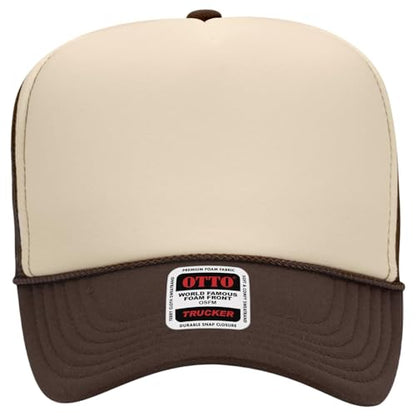 OTTO Cap 5 Panel High Crown Foam Front Mesh Back Trucker Hat, One Size - color: 071507 - Brn/Tan/Brn