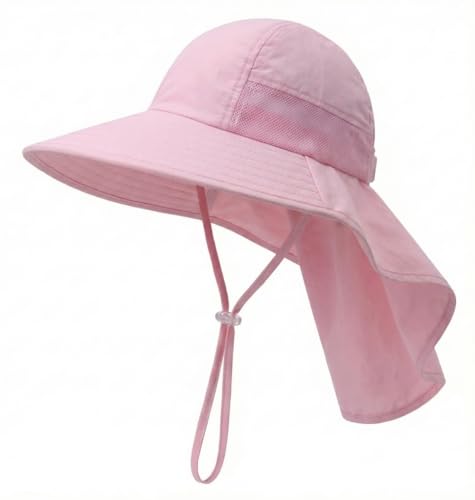 icolor Kids Sun Hat UPF50+ Sun Protection Bucket Hat Toddler Summer Beach Play Hats with Neck Flap for Girl Boy Ages 3~10 - color: Solidpink