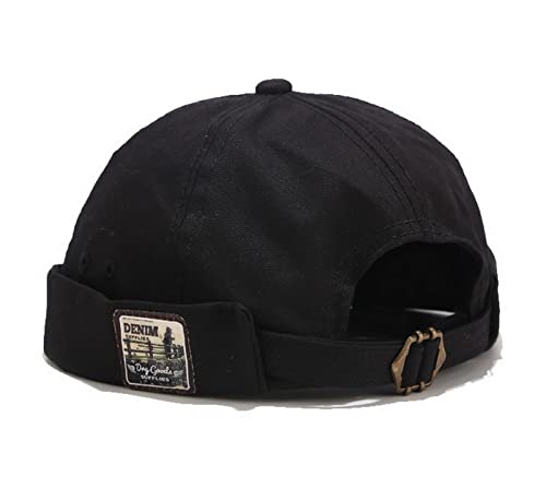 Faringoto Mens Cotton Brimless Skullcap Sailor Cap Rolled Cuff Retro Beanie Hat - color: Black