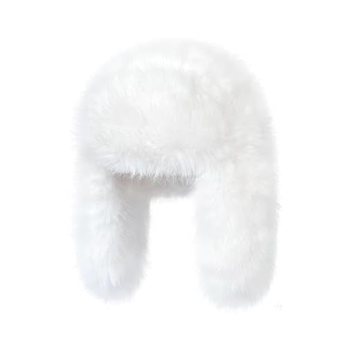 Luxurious Faux Mink Fur Ladies Trapper Hat，Pure Color Simplistic Women’s Winter Hat，Furry Ushanka Warm Hat - color: White