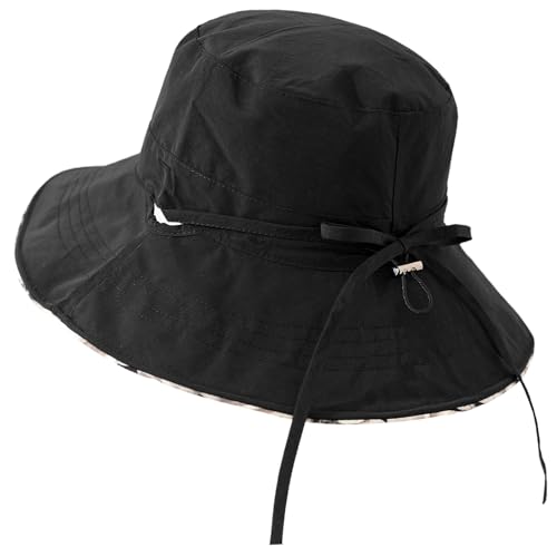 Reversible Floral Pattern Bucket Sun Hats for Women- UPF50+ UV Protection, Foldable Brim, Floppy Beach Hat for Hiking - color: Black