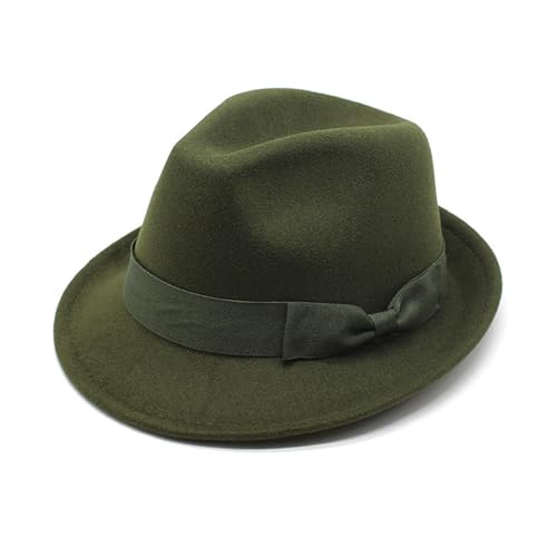 Fedora Hats for Men Women 1920s Short Brim Felt Trilby Hat - color: Olive Green