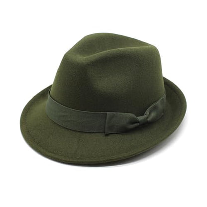 Fedora Hats for Men Women 1920s Short Brim Felt Trilby Hat - color: Olive Green