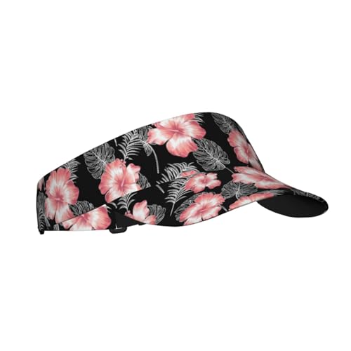 Sports Sun Visor Hats-Adjustable Visor Cap-for Women and Men-for Running, Tennis, Golf - color: Black Flower Pink Cute Palm Tree Leaf