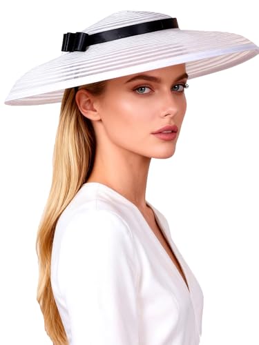 Vintage Fascinators Pillbox Hat for Women Straw Fedora Wide Brim Ladies Church Sinamay Derby Hats - color: White