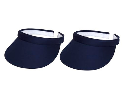 Mens Womens Sun Protection Sports Cotton Clip On Golf Tennis Visor - color: Navy Blue 2 Pack
