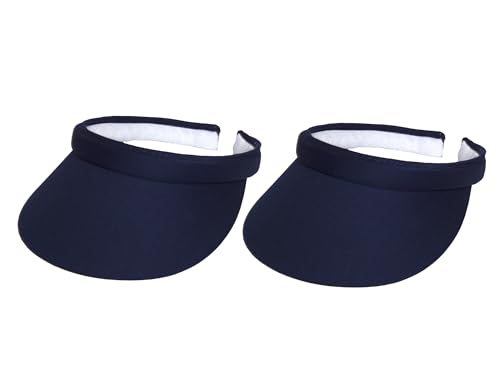 Mens Womens Sun Protection Sports Cotton Clip On Golf Tennis Visor - color: Navy Blue 2 Pack