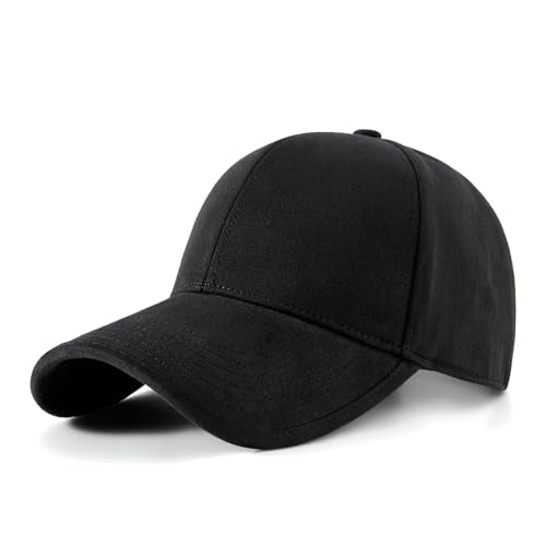 Men's Fitted Cap Winter Fleece Warm Full Closed Baseball Caps Curved Brim Blank Elastic Closed Back Hat K277N - color: Black, size: 7-7 1/4