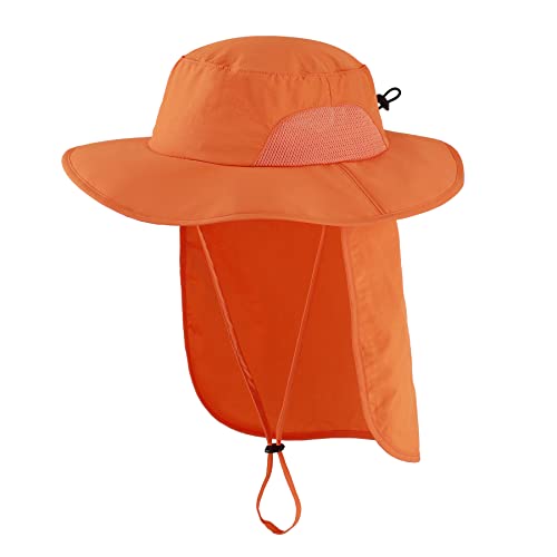 Home Prefer Outdoor UPF50+ Mens Sun Hat with Neck Flap Womens UV Protection Hat Wide Brim Safari Fishing Hiking Gardening Hat - color: Orange