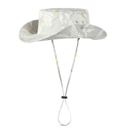 Printed Bucket Hat UPF 50+ Sun Hat, Women Men Roll-Up Brim Boonie Hat - color: Light Khaki