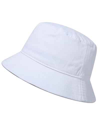 GADIEMKENSD 100% Cotton Bucket Hat - Unisex, UPF 50 Sun Protection, Lightweight, Packable - color: White