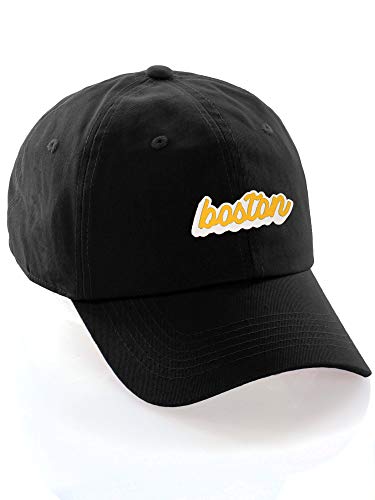 Classic Unstructured USA Cities Baseball Dad Hat 3D Raised PVC Letters Cap - color: Boston Black - White Gold