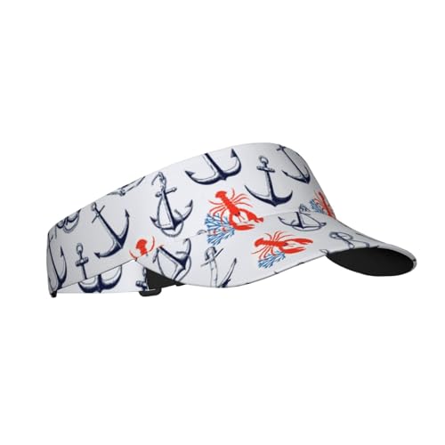 Nautical Anchor Visor Caps for Women Men Summer Sun Visor Hat with Sweatband for Running Outdoor Beach - color: Nautical Anchor-a1124