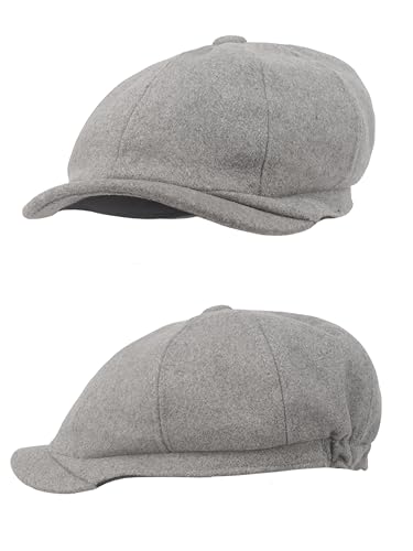 Adult 1920s Newsboy Cap for Men British Gangster Style Costume Baker Wool 8-piece Cap Halloween - color: Grey, size: L (23.6")