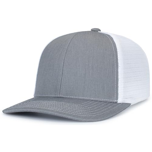 Pacific Headwear Contrast Stitch Trucker Pacflex Snapback Cap - color: Heather Grey/White/Heather Grey