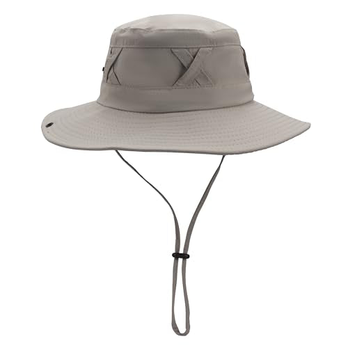 Sun Hat for Men Fishing Hat UPF 50+ Breathable Wide Brim Bucket Hats Summer UV Protection Safari Cap - color: Khaki