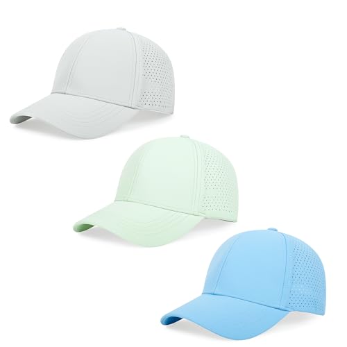 Quick Dry Baseball Cap Curved Brim Snapback Hat Mesh for Men Women - color: Lightgrey+aquagreen+lightblue