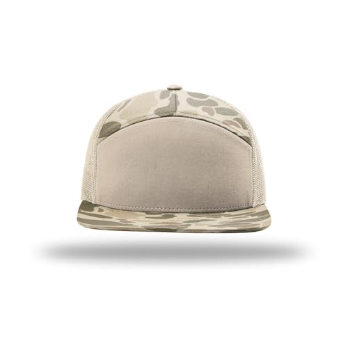 Richardson 168 Hi-Pro 7 Panel Adjustable Snapback Trucker Mesh Back Cap - color: Harvest Duck Camo/Sandstone