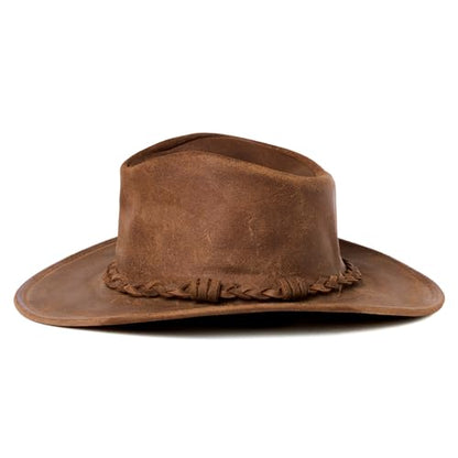 Minnetonka Outback Hat - Distressed Leather with Steel Wire Brim - color: Brown, size: X-Large