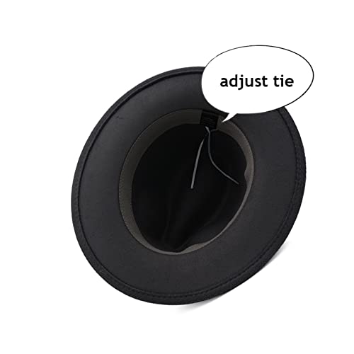 Lady Wide Brim Felt Fedora Panama Hat with Ring Belt - color: Dark Grey, size: Medium