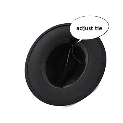 Lady Wide Brim Felt Fedora Panama Hat with Ring Belt - color: Dark Grey, size: Medium