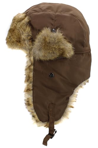 Wool Blend Aviator Trapper hat Trooper Ear Flaps Ushanka Eskimo Russian Warm Winter Cold… - color: Brown Classic Solid